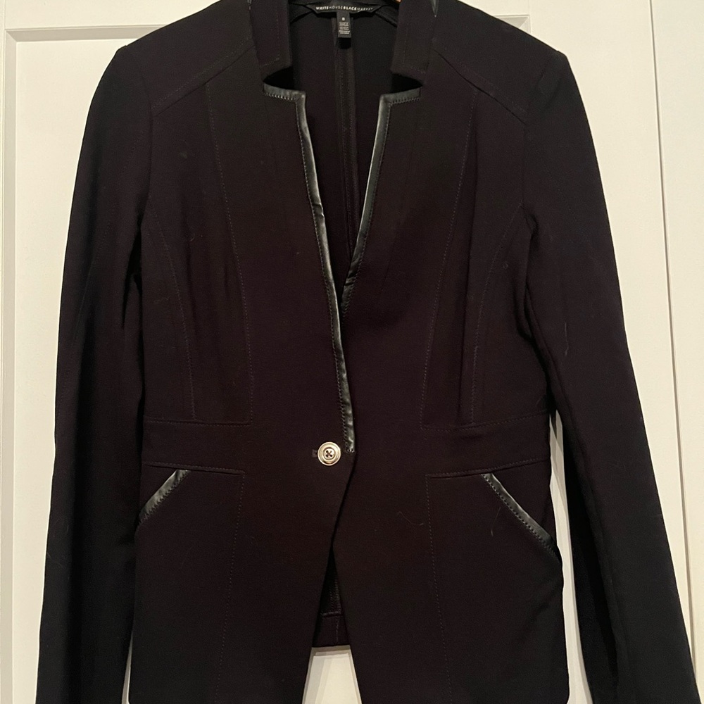 White House Black Market Black Blazer with Leather Trim